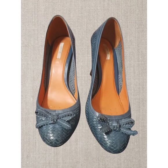 Geox Respira Womens Blue Leather Bow Detail Woven Pattern High Heels size 38.5 - Picture 1 of 13